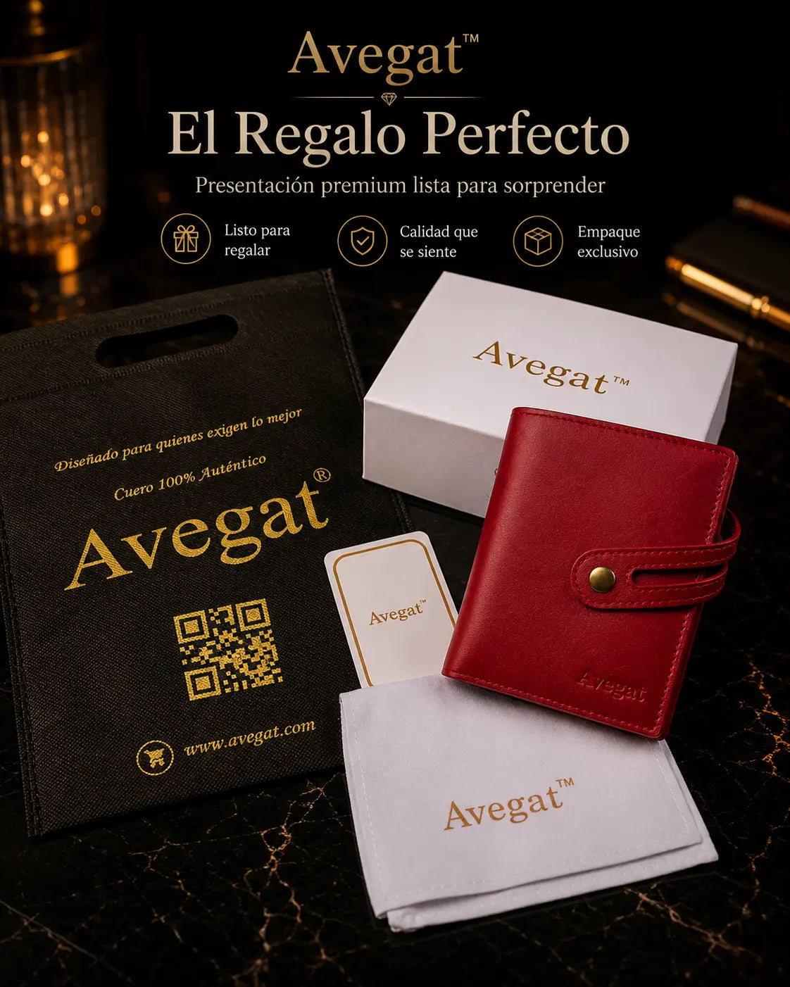 Billetera de Cuero Original - Avegat 02-R (Rojo Pasión)