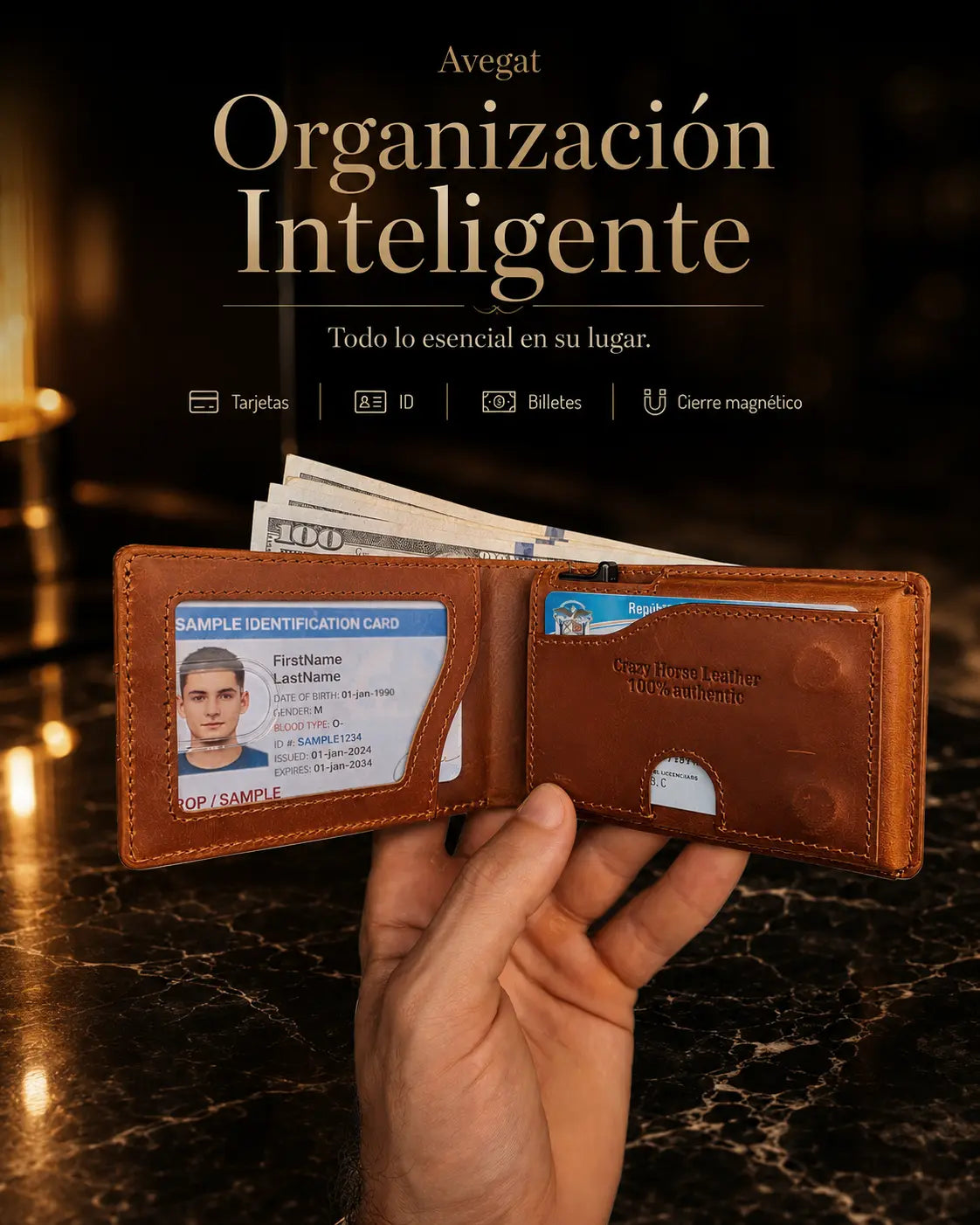 Billetera de Cuero Original - Avegat 05-M02 (Salmón Moderno)