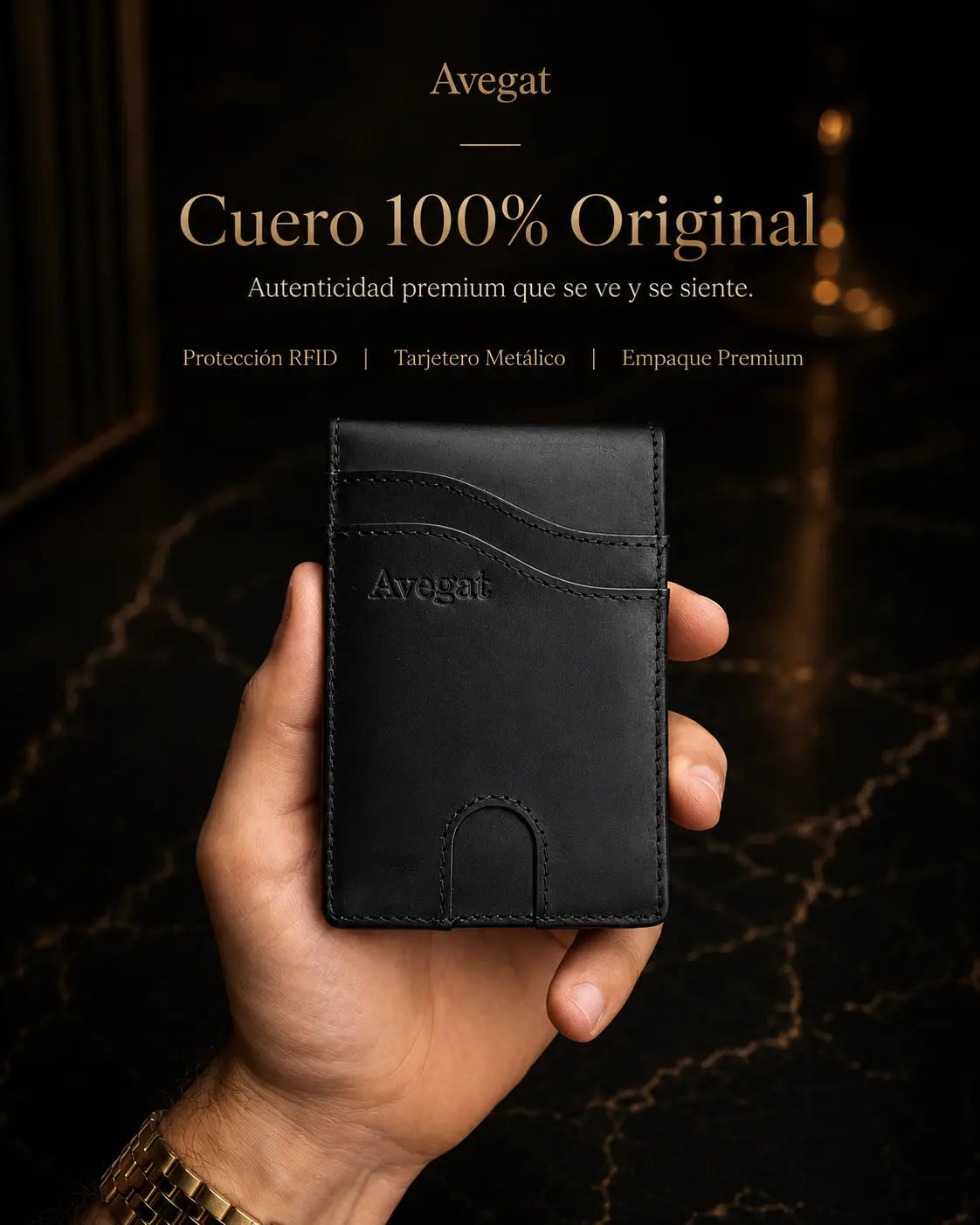 Billetera de Cuero Original - Avegat 05-N (Negro Elegante)