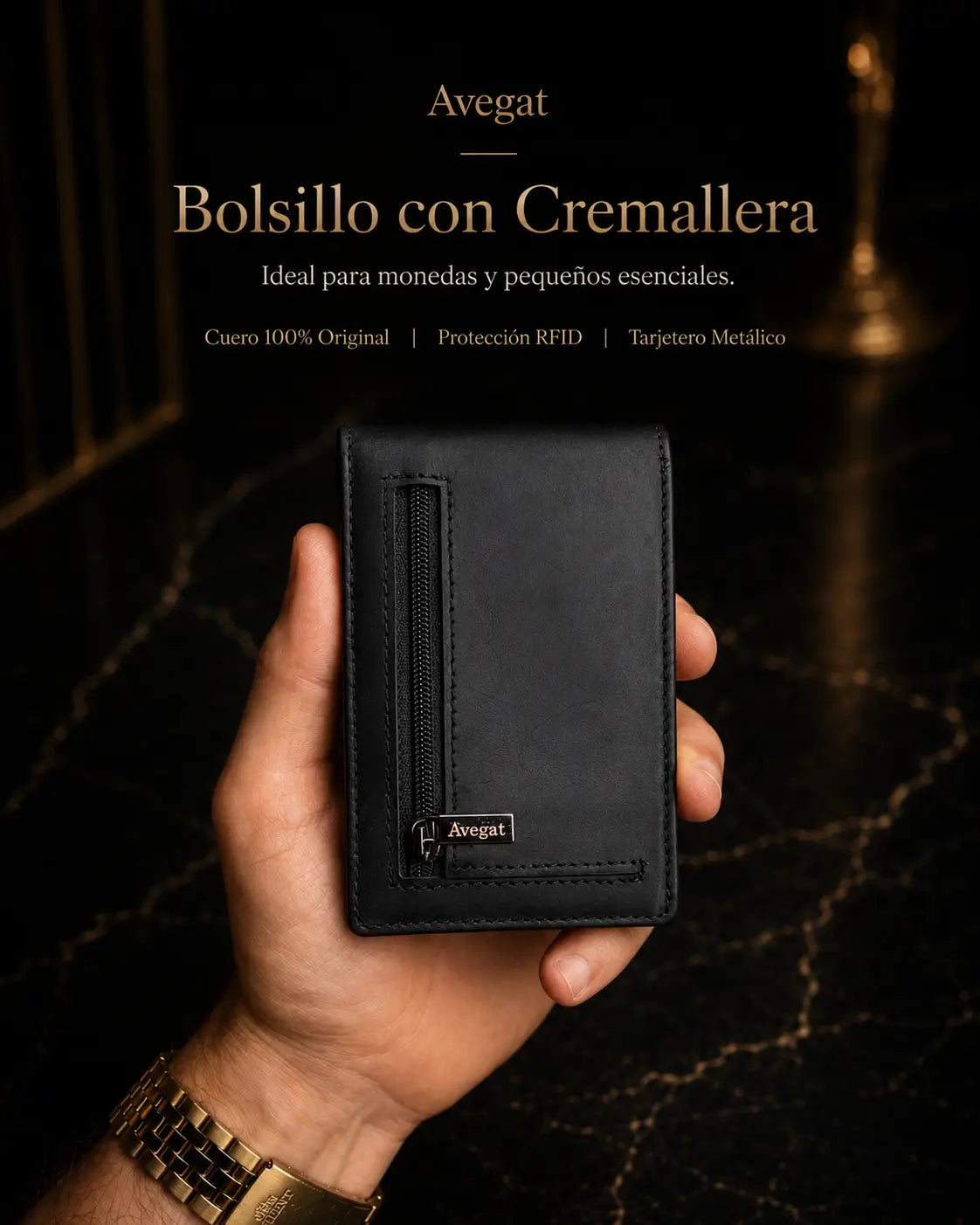 Billetera de Cuero Original - Avegat 05-N (Negro Elegante)