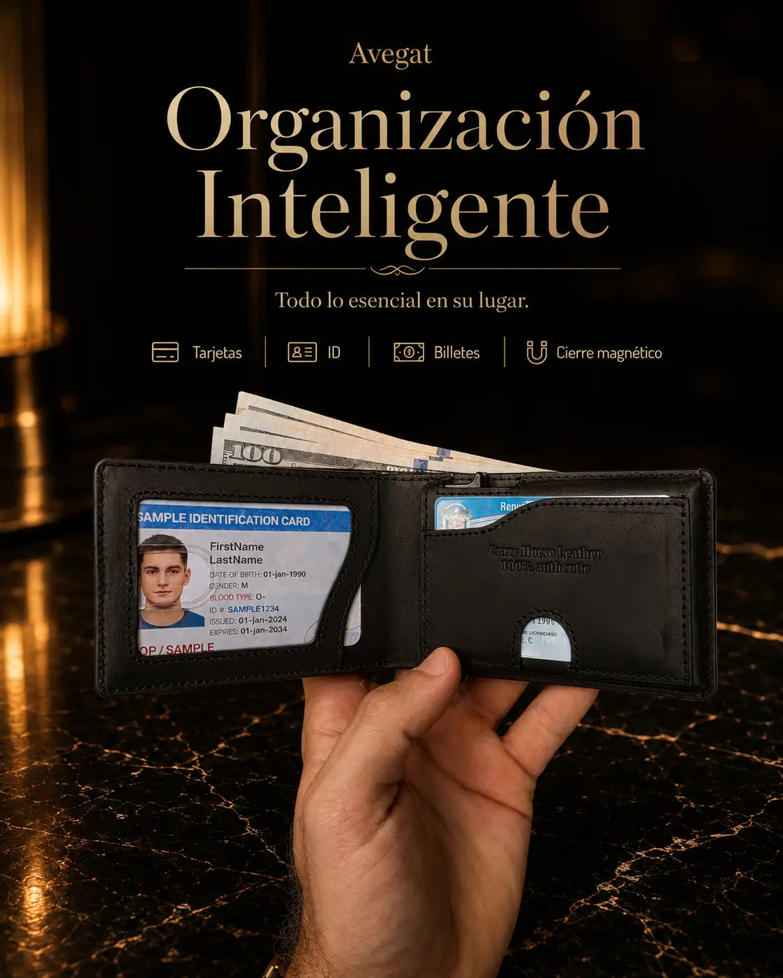 Billetera de Cuero Original - Avegat 05-N (Negro Elegante)