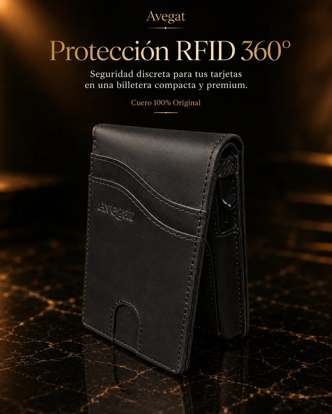 Billetera de Cuero Original - Avegat 05-N (Negro Elegante)