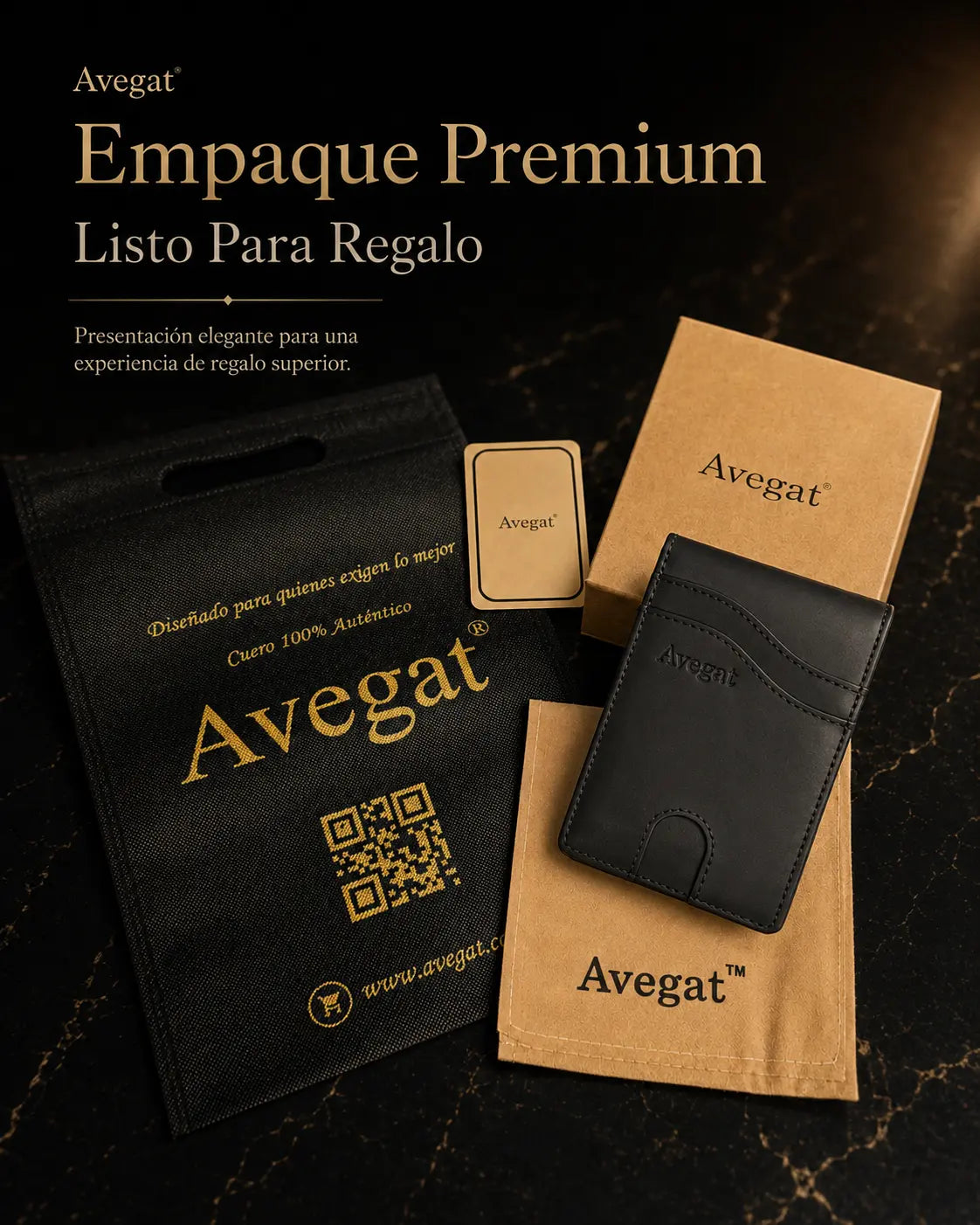 Billetera de Cuero Original - Avegat 05-N (Negro Elegante)