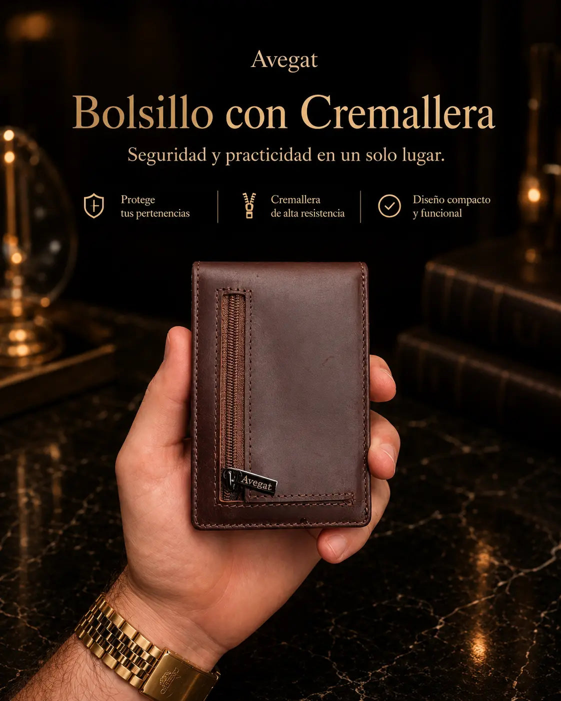 Billetera de Cuero Original - Avegat 05-M (Marrón Clásico)