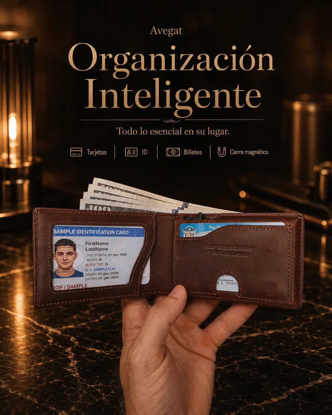 Billetera de Cuero Original - Avegat 05-M (Marrón Clásico)