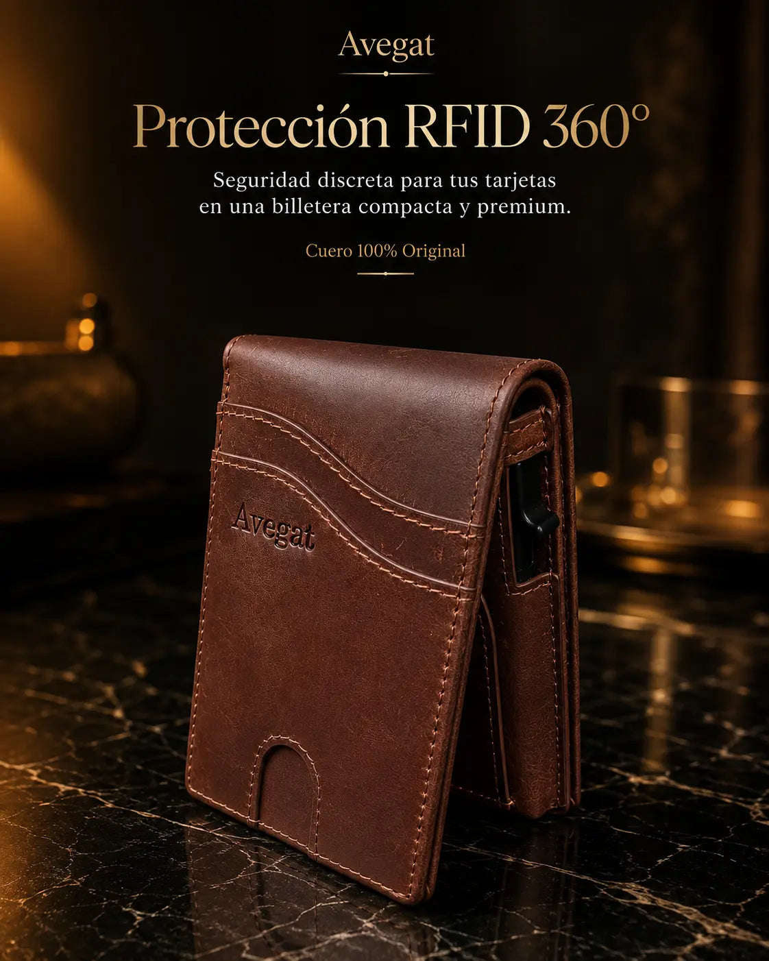 Billetera de Cuero Original - Avegat 05-M (Marrón Clásico)