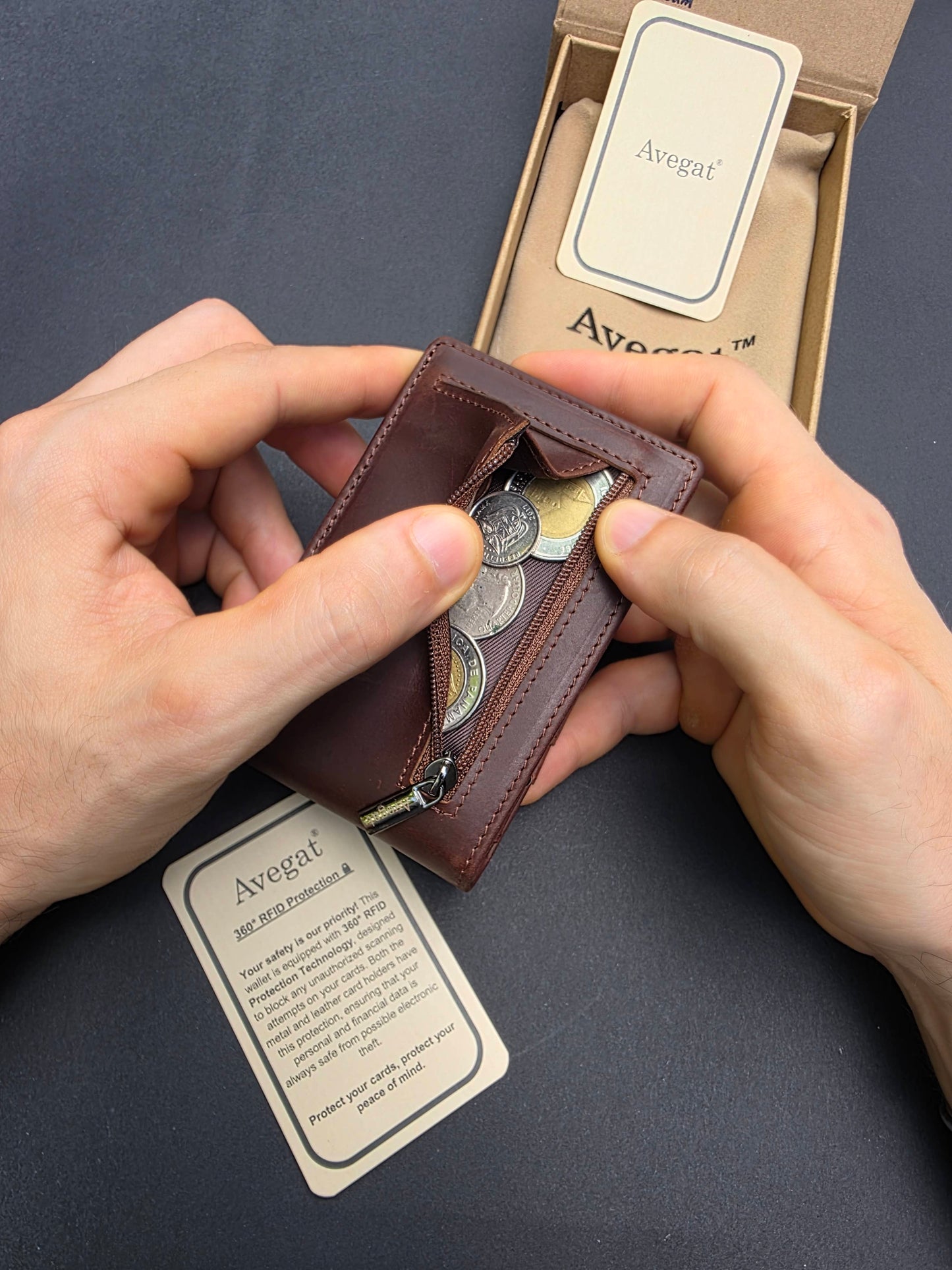 Billetera de Cuero Original - Avegat 05-M (Marrón Clásico)