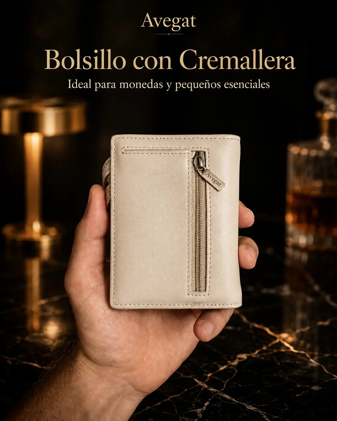 Billetera de Cuero Original - Avegat 02-C (Crema Clásico)