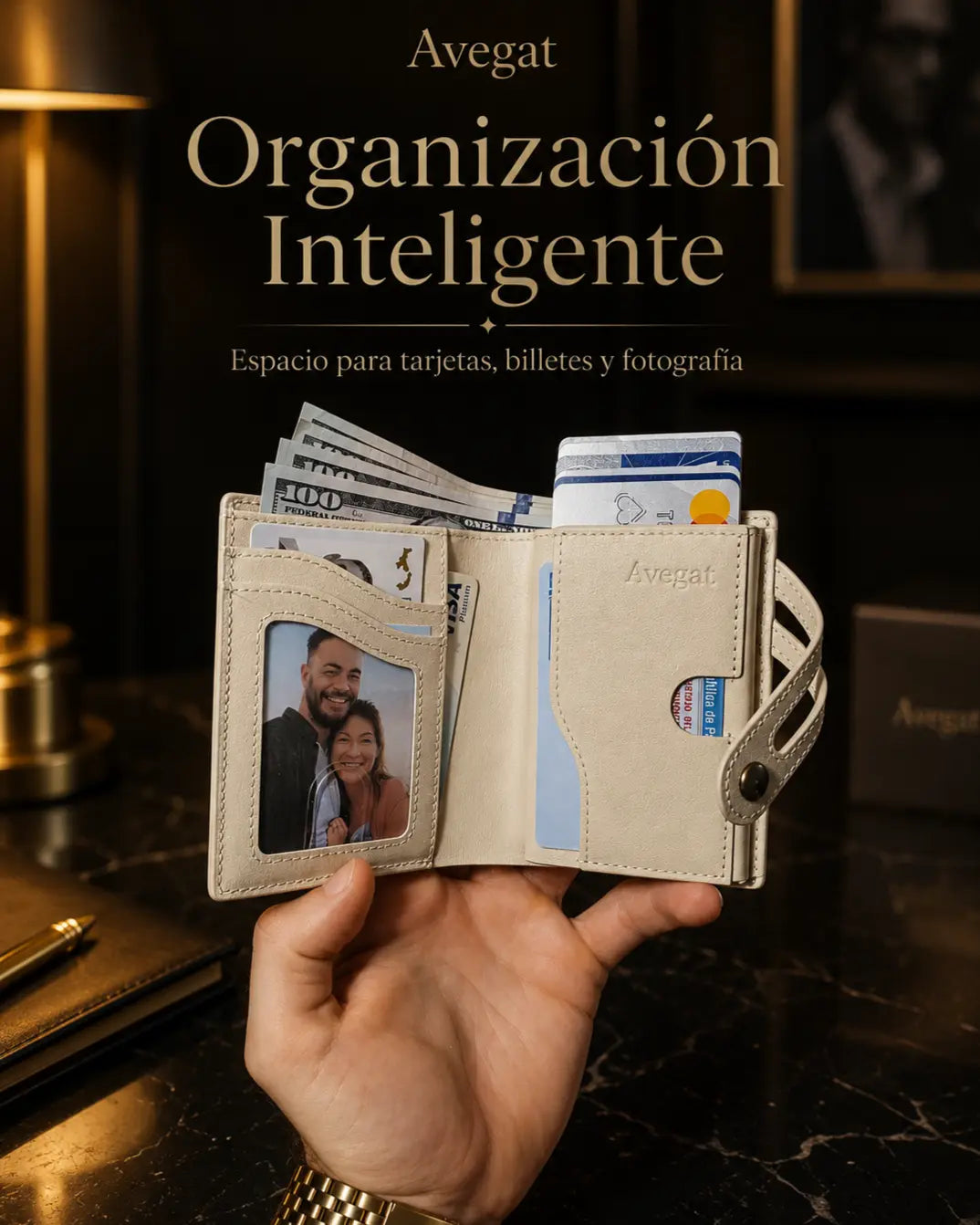 Billetera de Cuero Original - Avegat 02-C (Crema Clásico)