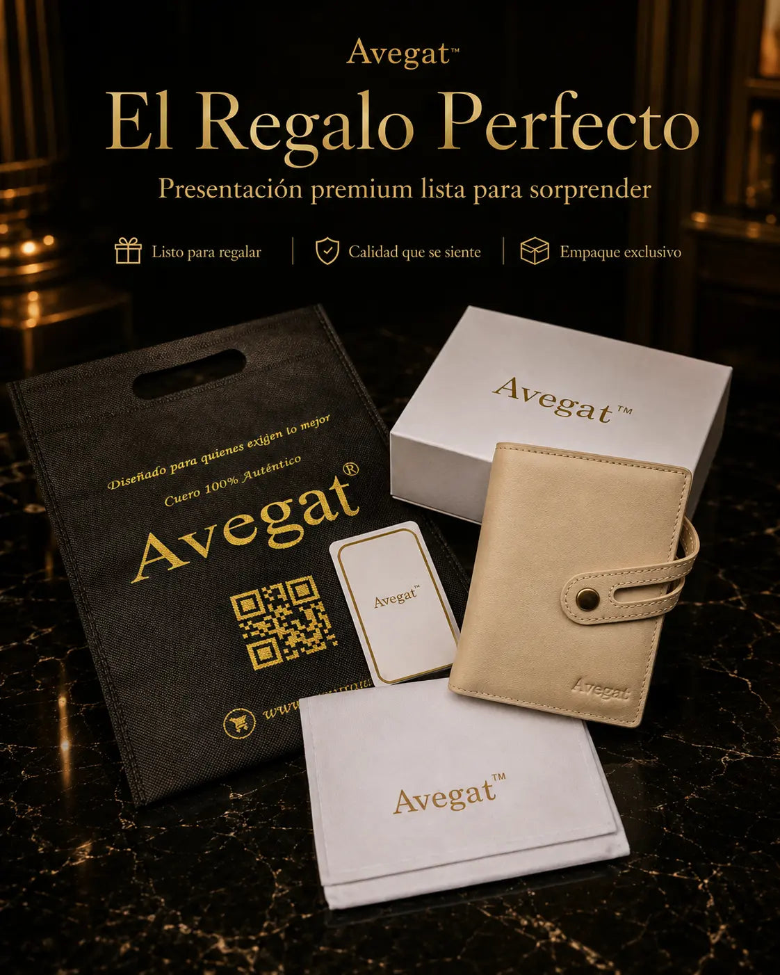 Billetera de Cuero Original - Avegat 02-C (Crema Clásico)