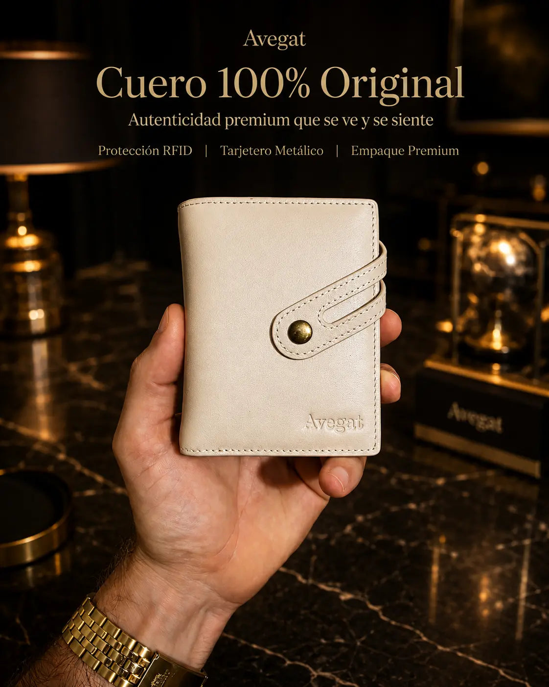 Billetera de Cuero Original - Avegat 02-C (Crema Clásico)