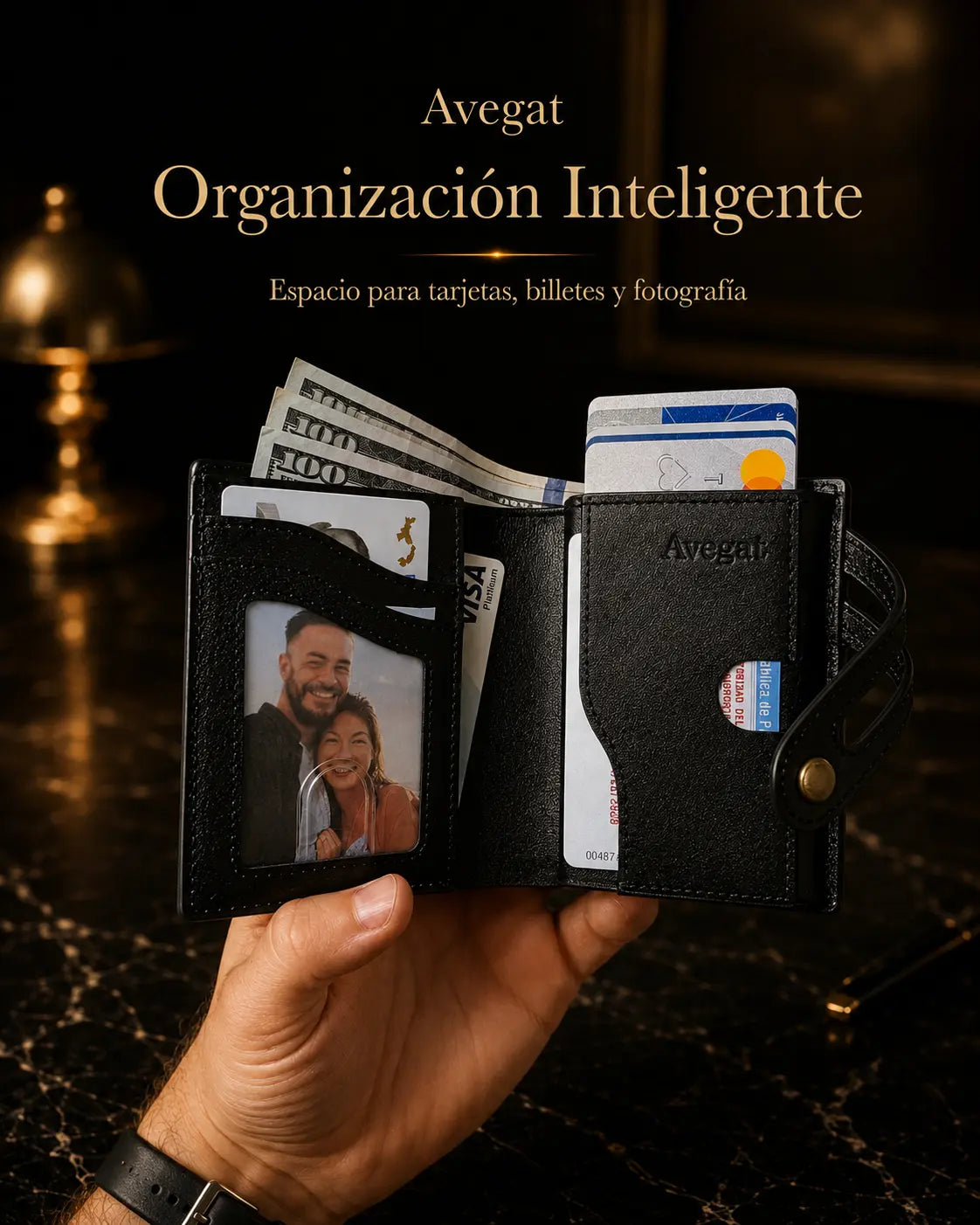 Billetera de Cuero Original - Avegat 02-N (Negro Elegante)