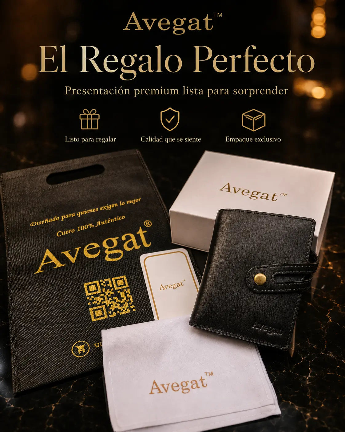 Billetera de Cuero Original - Avegat 02-N (Negro Elegante)