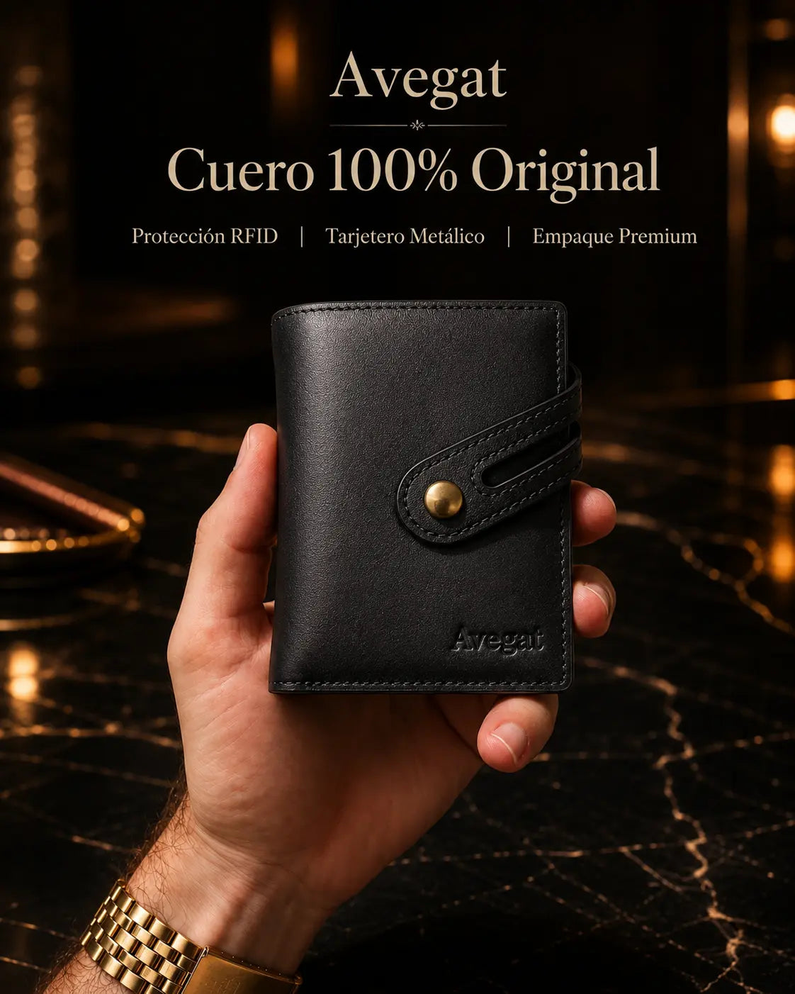 Billetera de Cuero Original - Avegat 02-N (Negro Elegante)