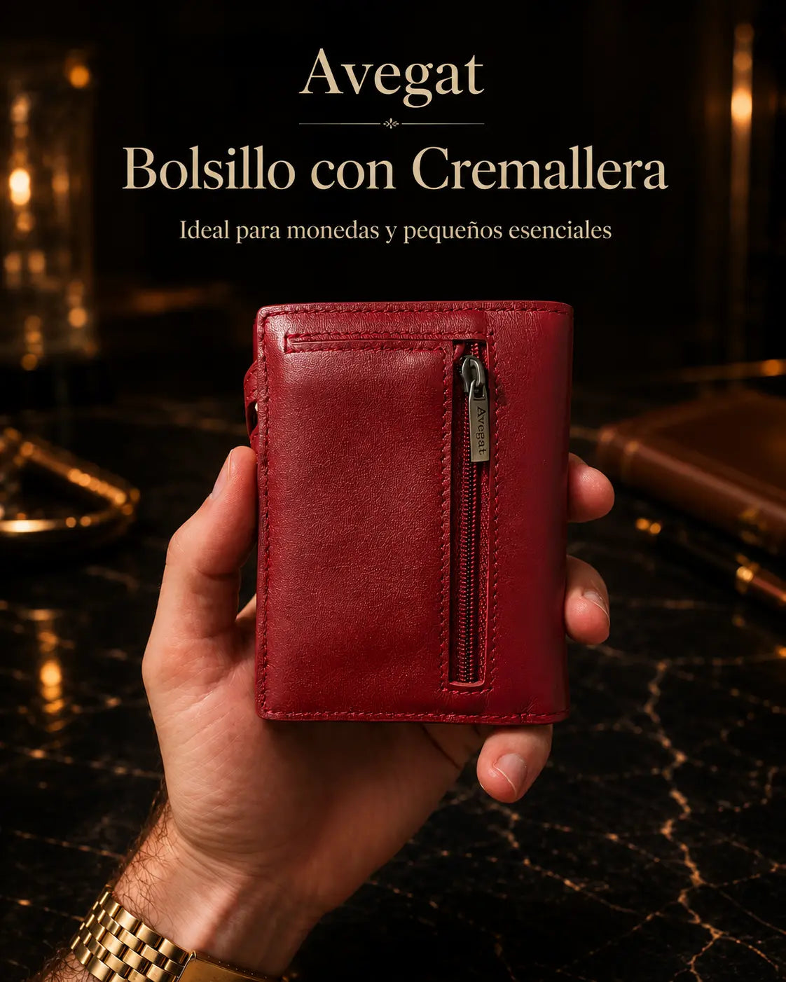 Billetera de Cuero Original - Avegat 02-R (Rojo Pasión)