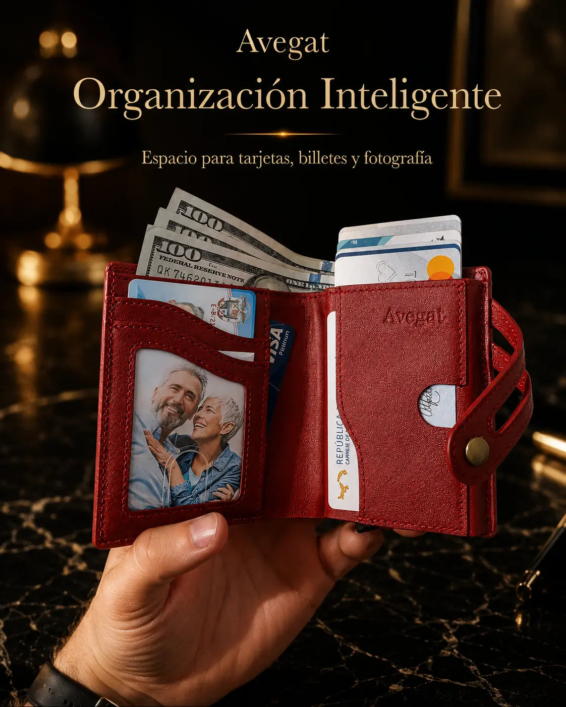 Billetera de Cuero Original - Avegat 02-R (Rojo Pasión)