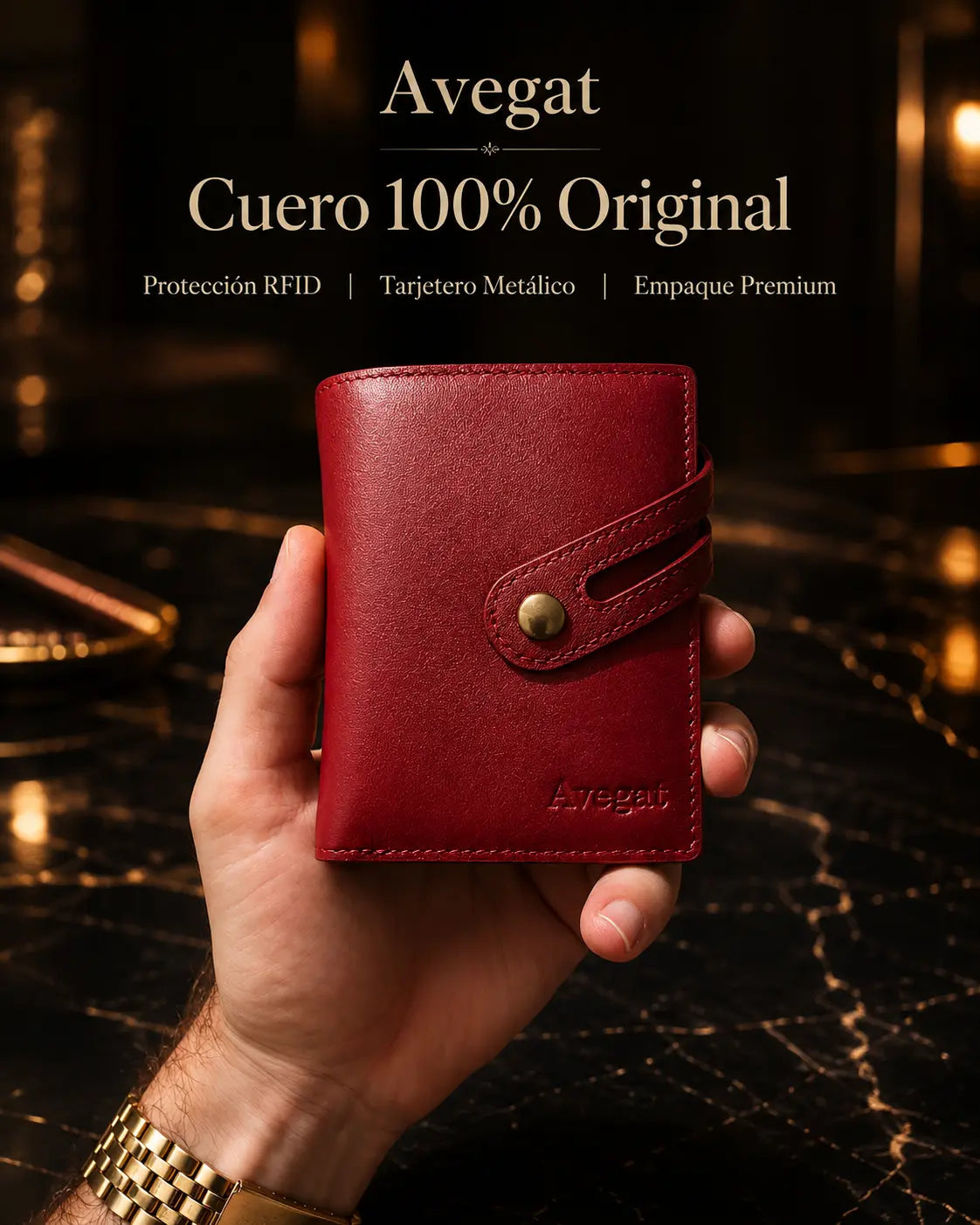 Billetera de Cuero Original - Avegat 02-R (Rojo Pasión)
