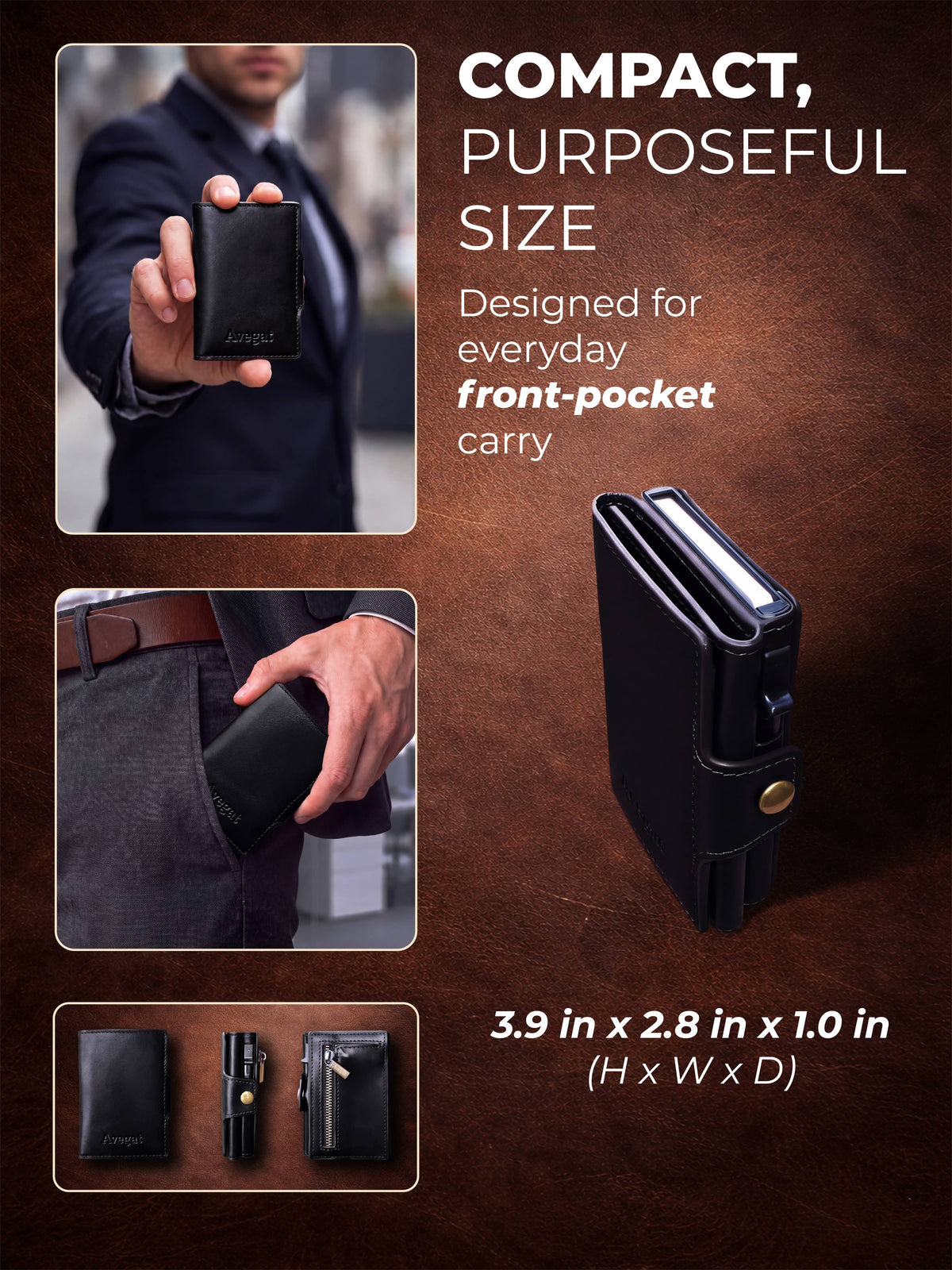 Avegat Card Holder Wallet for Men – Full-Grain Leather (Obsidian Black)