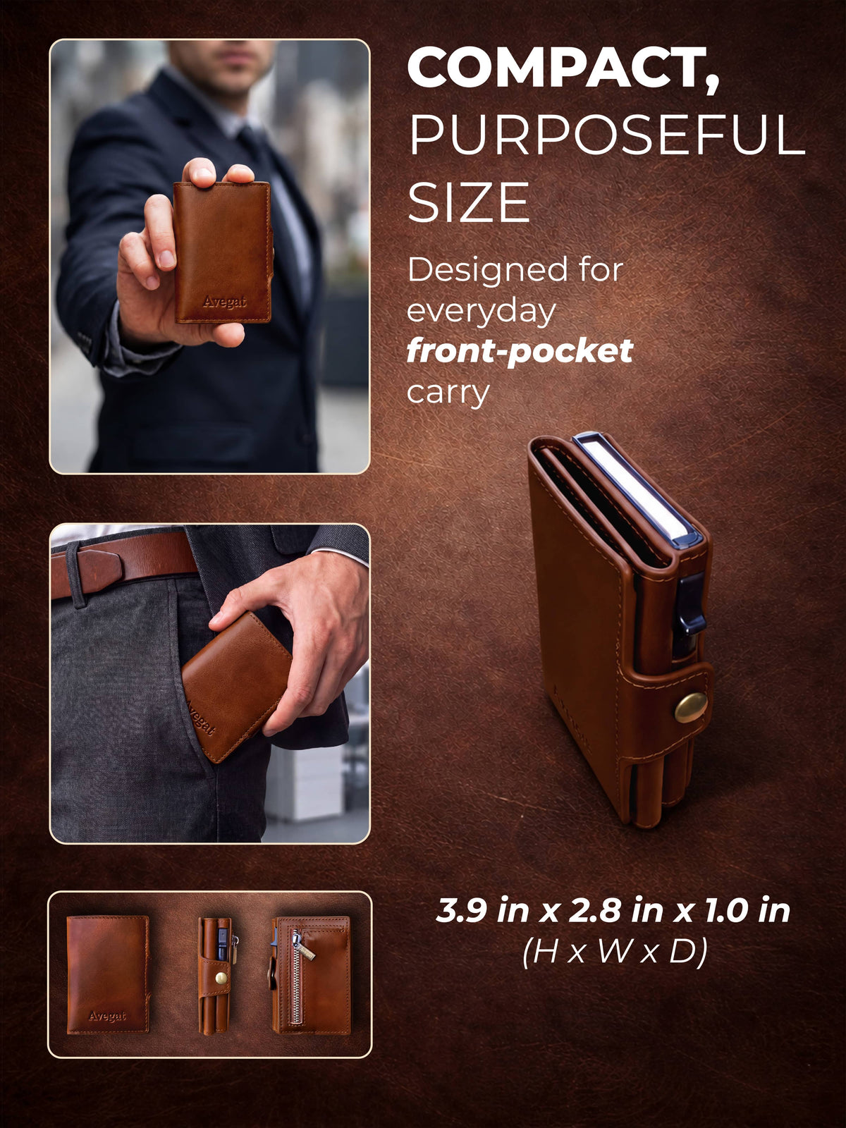 Avegat Card Holder Wallet for Men – Full-Grain Leather (Cognac Brown)