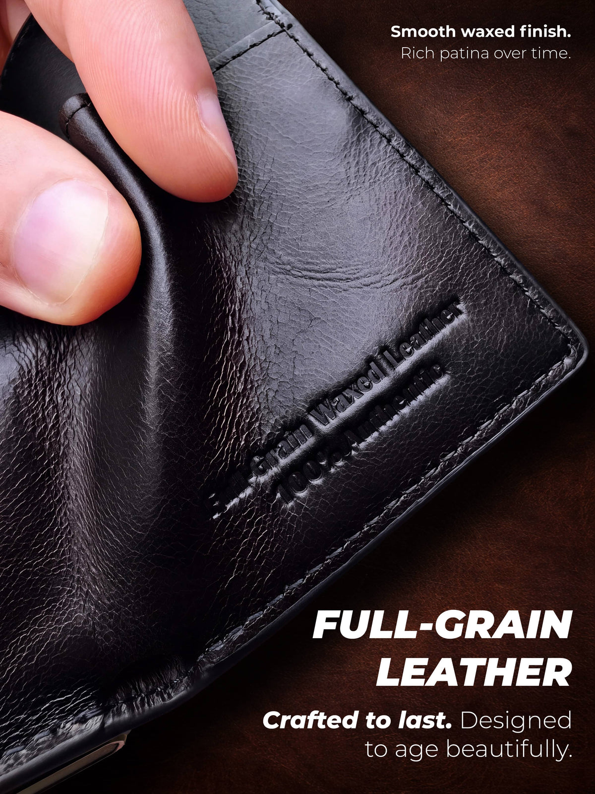 Avegat Card Holder Wallet for Men – Full-Grain Leather (Obsidian Black)