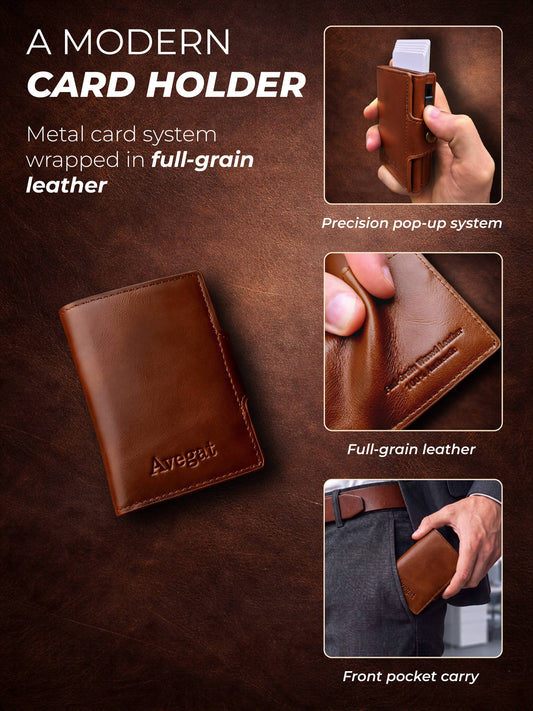 Avegat Card Holder Wallet for Men – Full-Grain Leather (Cognac Brown)