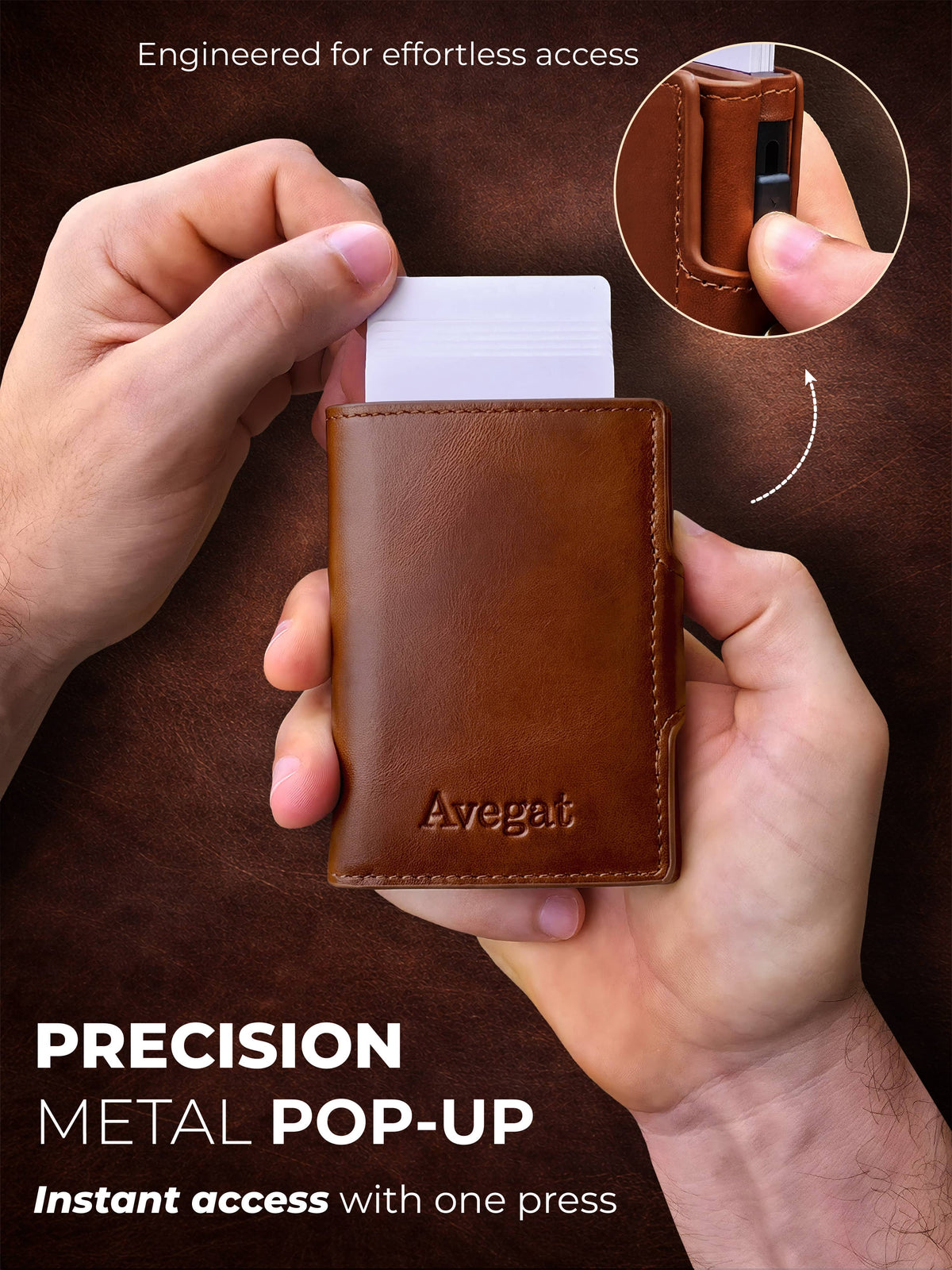 Avegat Card Holder Wallet for Men – Full-Grain Leather (Cognac Brown)
