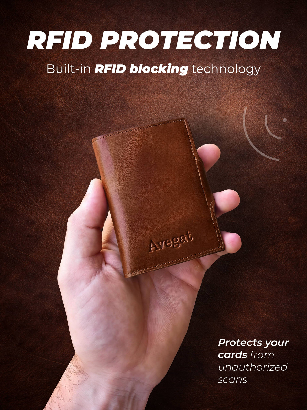 Avegat Card Holder Wallet for Men – Full-Grain Leather (Cognac Brown)