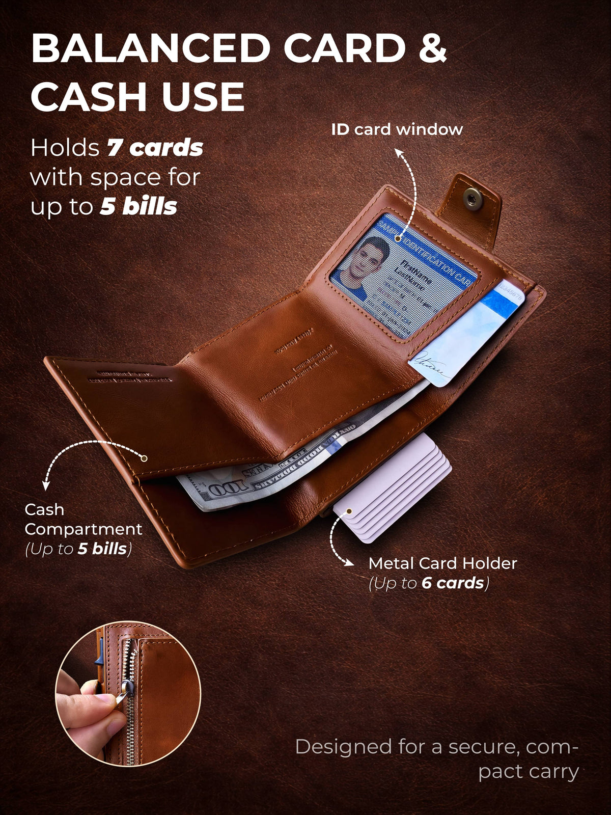 Avegat Card Holder Wallet for Men – Full-Grain Leather (Cognac Brown)