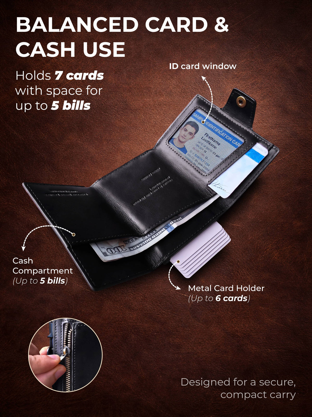 Avegat Card Holder Wallet for Men – Full-Grain Leather (Obsidian Black)