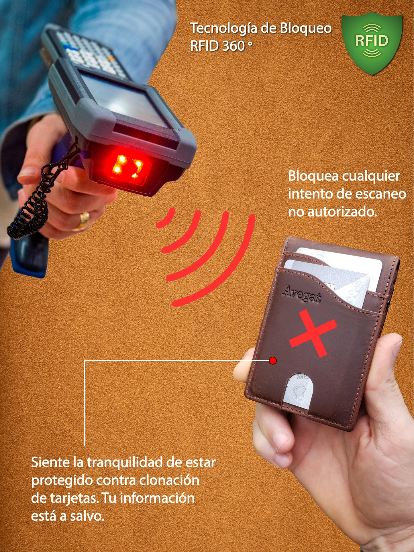 Billetera de Cuero Original - Avegat 03-M (Marrón Clásico)