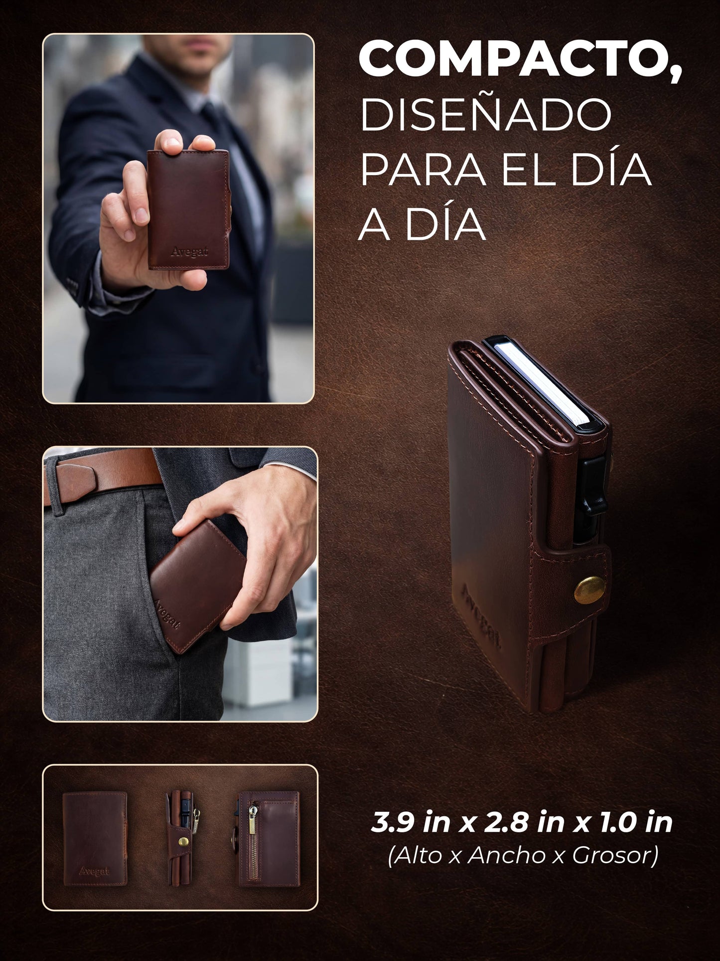 Billetera de Cuero Original - Avegat 01-M (Marrón Clásico)