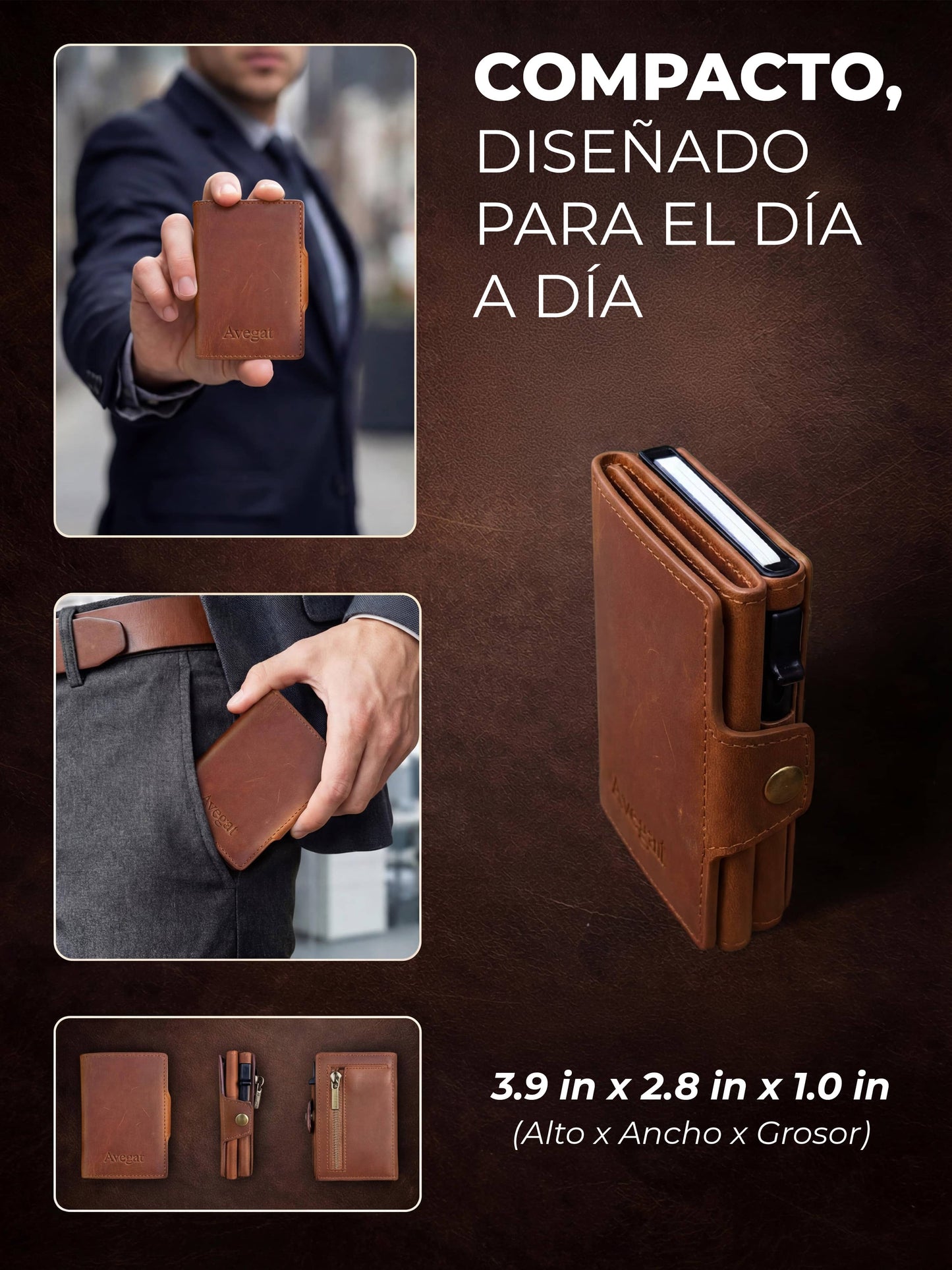 Billetera de Cuero Original - Avegat 01-M02 (Salmón Moderno)